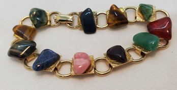 Beautiful Vintage Gold Tone Bracelet With 11 Gemstones