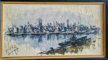 Original Oil Painting Signed Brooklyn Cityscape From 1963 By