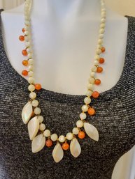Vintage Miriam Haskell Orange And White Beaded Neclace