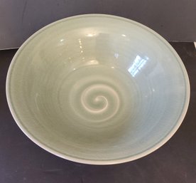 Large Vintage Celedon Colored Ceramic Pottery Bowl