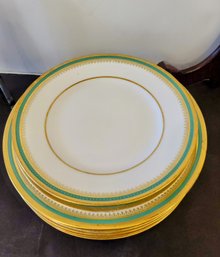 Antique Green /Gold Border Plates By  Bernardaud Limoges Higgins & Seiter D & C France