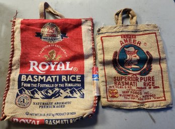 Pair Of Vintage Burlap Rice Sacks