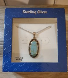 Beautiful Oval Sterling Silver And Turquoise Necklace