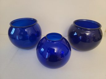 Trio Of Cobalt Glass Vases