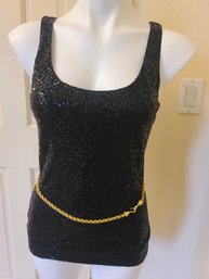 Talbots Black Sequin Tank With Original Tag, Never Worn, With Sexy Gold Chain Link Belt