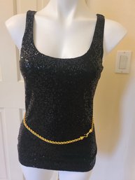 Talbots Sleeveless Sequin Shirt ( Size S) Paired With Gold Tone Belt With Hook Clasp