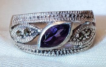 Beautiful Vintage Sterling Silver Heavy Size 7 Amethyst Ring ~ 4.84 Grams