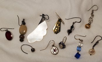 Vintage Lot Of Mostly Sterling Silver Single Earrings ~ Some With Stones