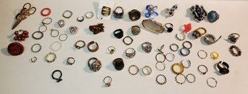 Huge Lot Of Over 50 Unique Vintage Costume Jewelry Rings