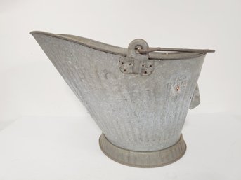 Vintage Galvanized Metal Ash Coal Bucket With Handle