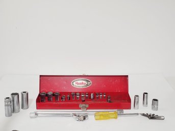 Vintage Husky Tool Box -Sockets, Socket Wrenches & Blackhawk Feeler Gauges-Husky, S-K, Craftsman