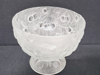 Vintage Barolac Josef Inwald Frosted Bohemian Glass Cherries Pedstal Centerpiece Bowl