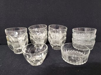 Vintage Assortment Of Clear Glass Thumbprint  & Arcoroc Starburst Custard Dessert Cups