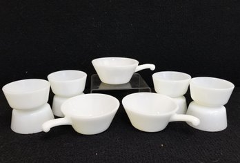 Set Of Vintage Anchor Hocking Milk Glass Ramekin's And Soup Bowls