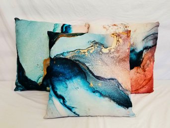 Set Of Three 18' Colorful Marble Wave Throw Pillows