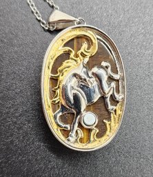 Tigers Eye Pegasus Pendant Necklace In 14k Yellow Gold & Platinum Over Copper With Magnet & Stainless