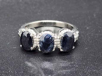 Midnight Sapphire 3 Stone Ring In Stainless Steel