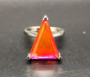 Volcanic Quartz Triangle Solitaire Ring In Stainless