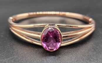 Radiant Orchid Quartz Bangle Bracelet In Ion Plated Rose Gold Stainless Steel