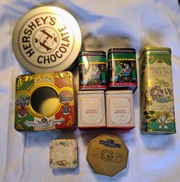 Group Of Vintage Tea, Chocolate, Amaretto And Nut Tins (9 Pieces)