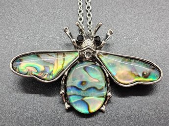 Abalone Shell, Black Austrian Crystal Bee Pendant Necklace In Silvertone & Stainless