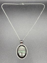 Green Zebra Jasper Pendant Necklace In Silvertone