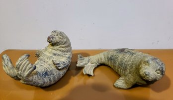 Pair Of Adorable Stone? Sea Lion Figurines Made In Taiwan
