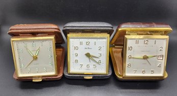 Lot Of 3 Vintage Travel Alarm Clocks