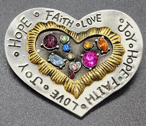 Vintage Heart Brooch With Faux Gems