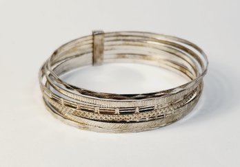 Vintage Multi Layered Silver Tone Bangle Bracelet