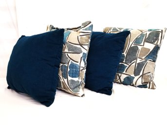 Set Of Four Large Abstract &  Peacock Blue Throw Pillows