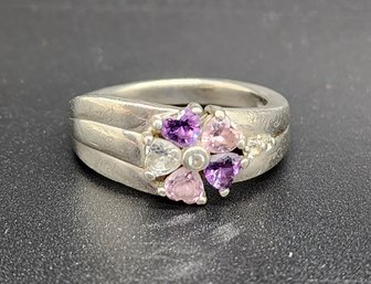 Beautiful Multi-color Floral Ring In Sterling