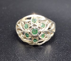 Beautiful Sterling Silver Ring With Green Stones