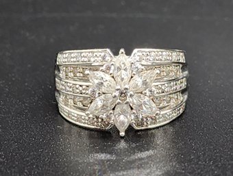 Stunning CZ Floral Ring In Sterling