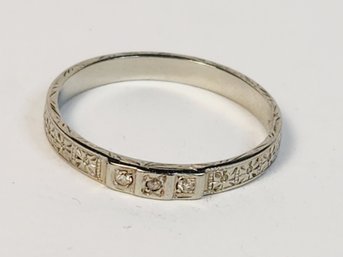 Vintage 18k White Gold  Detailed Diamond Band Ring