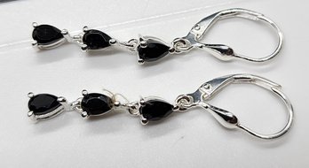 Thai Black Spinel Dangle Earrings In Sterling Silver