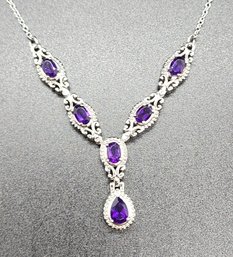 Amethyst Necklace In Stainless Steel