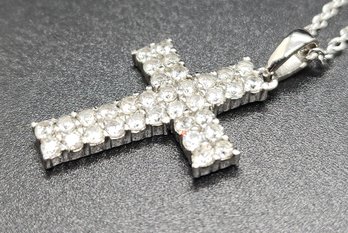 White Zircon Cross Pendant Necklace In Stainless