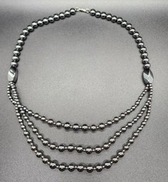 Hematite Beaded Layered Necklace In Silvertone