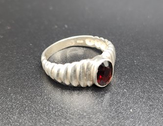 Vintage Sterling Silver Ring With Red Stone