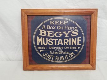 Antique BEGY'S MUSTARINE Framed Ad Sign
