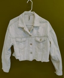 American Bazi Los Angeles Frayed & Cropped White Denim Jacket Size M