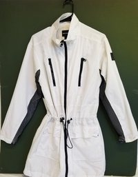 Women's DKNY White/black Wind And Rain Jacket With Toggle Waist Size Small