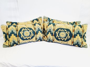 Set Of Four Moss & Willow Cream And Blue Rectangular Throw Pillows