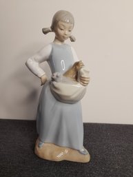 Nao Handmade Girl With Kitten Figurine