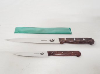 Two Victorinox Swiss Army R.H. Forschner Kitchen Knives With Rosewood Handles