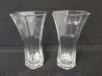 Pair Of Heavy Glass Flower Vases