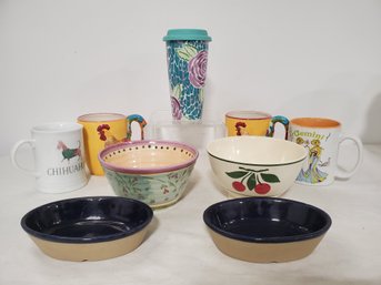 Colorful Assortment Of Travel & Novelty Mugs, Bowls & Cups