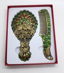 Brand New Peacock Comb & Mirror Gift Set