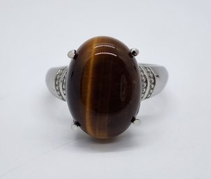 Tigers Eye Solitaire Ring In Stainless Steel